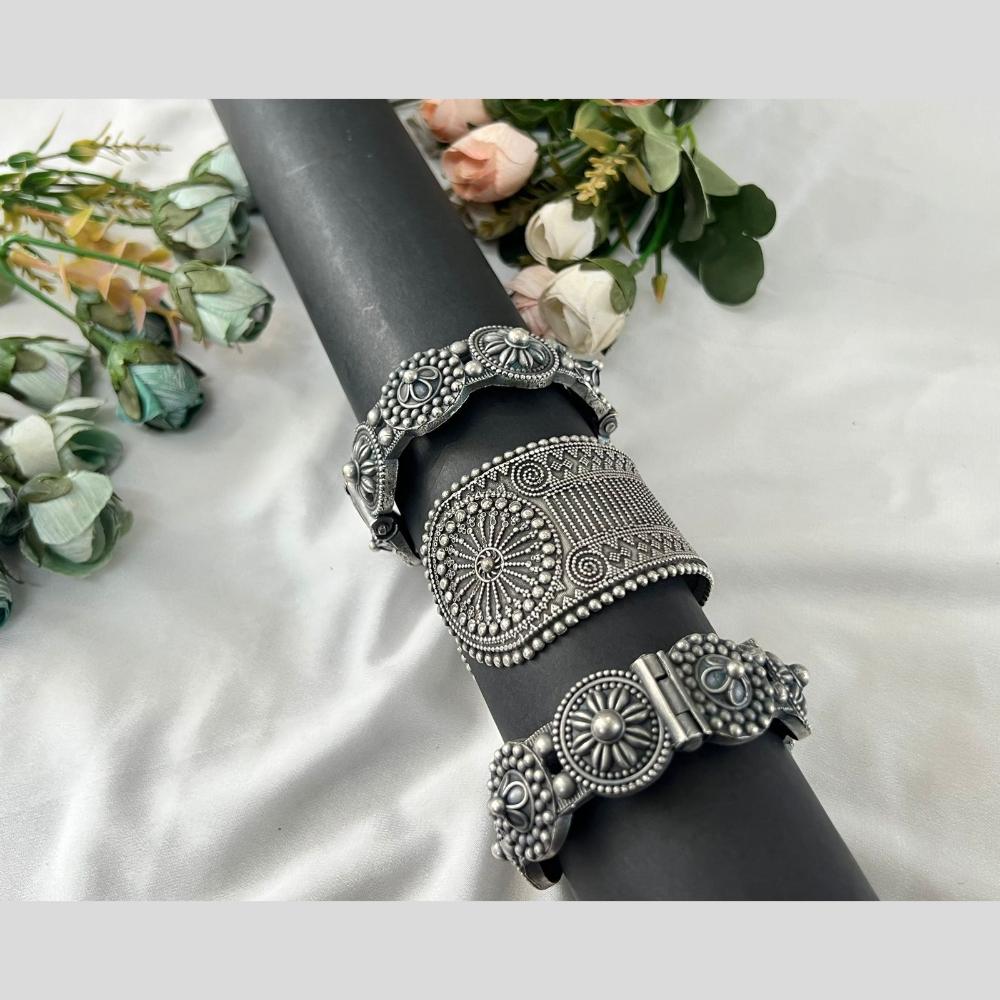 Hira Collections Oxidised Plated Openable Bangles Set