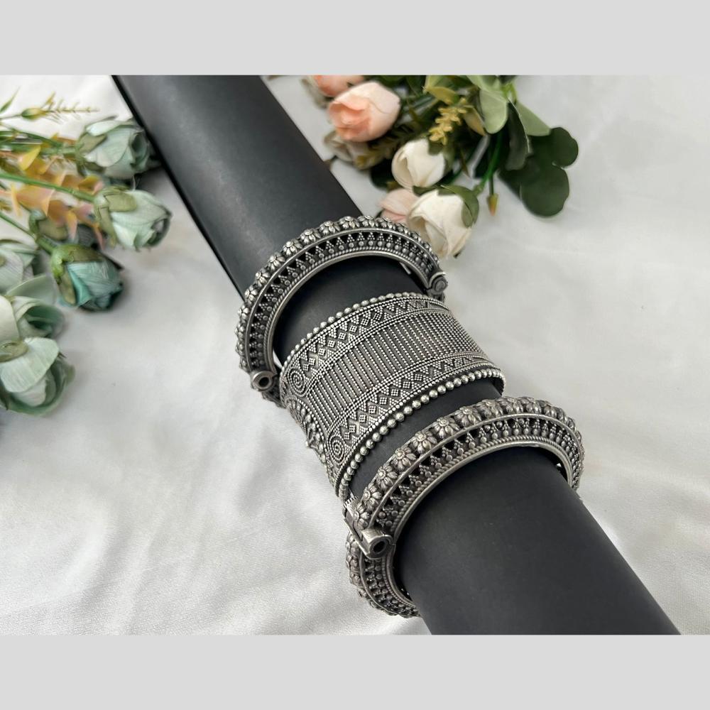 Hira Collections Oxidised Plated Openable Bangles Set