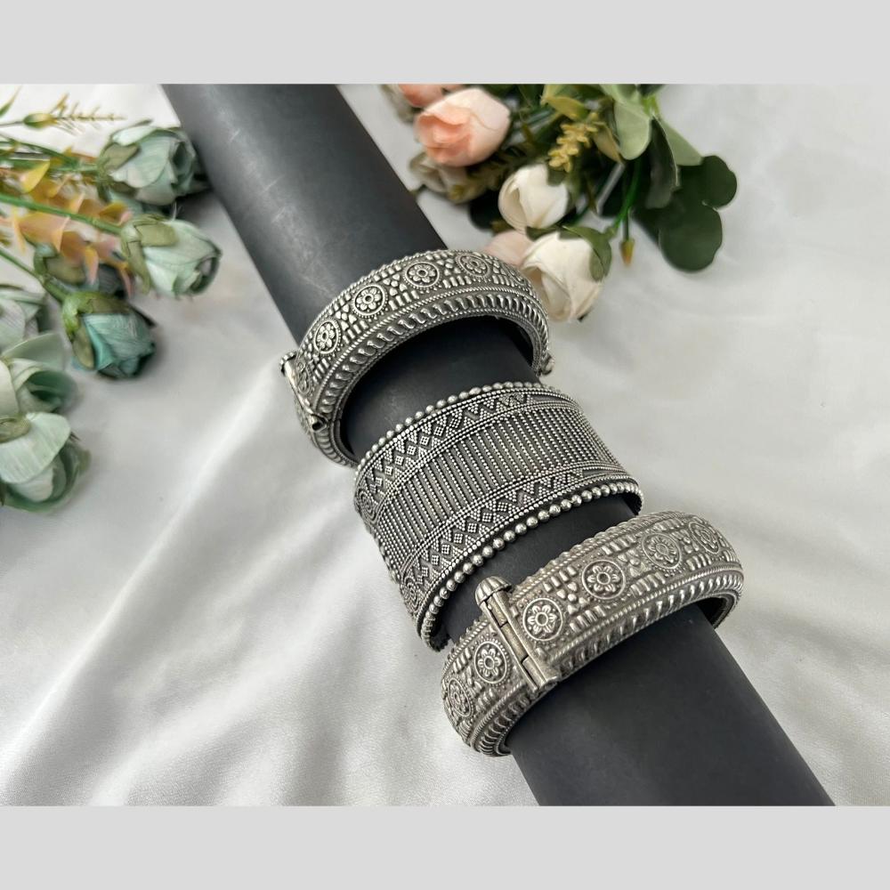 Hira Collections Oxidised Plated Openable Bangles Set