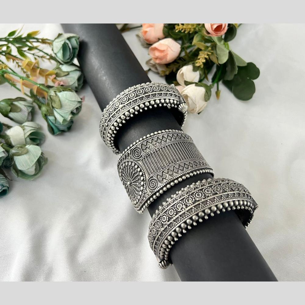 Hira Collections Oxidised Plated Openable Bangles Set