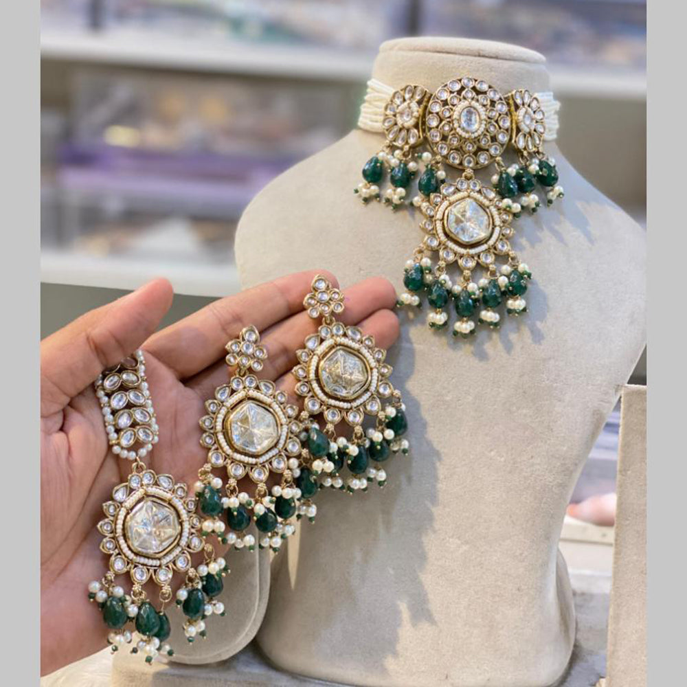 Hira Collections Gold Plated Kundan And Pearls Beads Choker Necklace Set