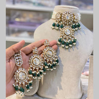 Hira Collections Gold Plated Kundan And Pearls Beads Choker Necklace Set