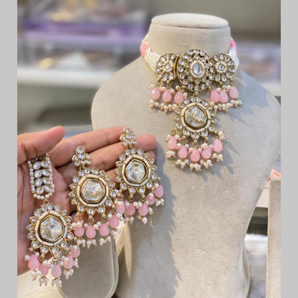 Hira Collections Gold Plated Kundan And Pearls Beads Choker Necklace Set