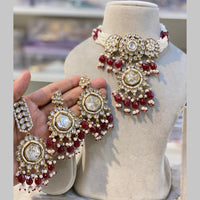 Hira Collections Gold Plated Kundan And Pearls Beads Choker Necklace Set
