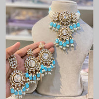 Hira Collections Gold Plated Kundan And Pearls Beads Choker Necklace Set