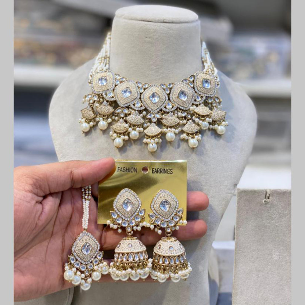 Hira Collections Gold Plated Kundan And Beads Meenakari Necklace Set