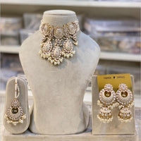 Hira Collections Gold Plated Kundan And Beads Meenakari Choker Necklace Set