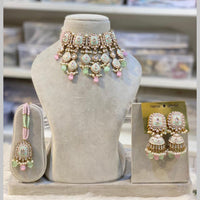 Hira Collections Gold Plated Kundan And Beads Meenakari Choker Necklace Set