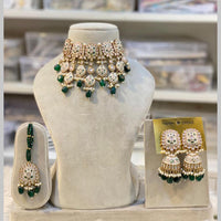 Hira Collections Gold Plated Kundan And Beads Meenakari Choker Necklace Set