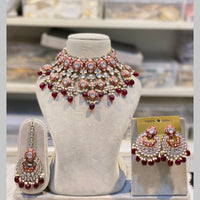 Hira Collections Gold Plated Kundan And Beads Meenakari Choker Necklace Set