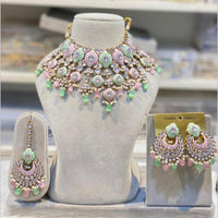Hira Collections Gold Plated Kundan And Beads Meenakari Choker Necklace Set