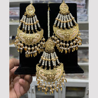 Hira Collections Gold Plated Meenakari And Beads Dangler Earrings With Maang tikka