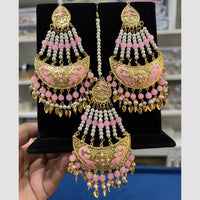 Hira Collections Gold Plated Meenakari And Beads Dangler Earrings With Maang tikka