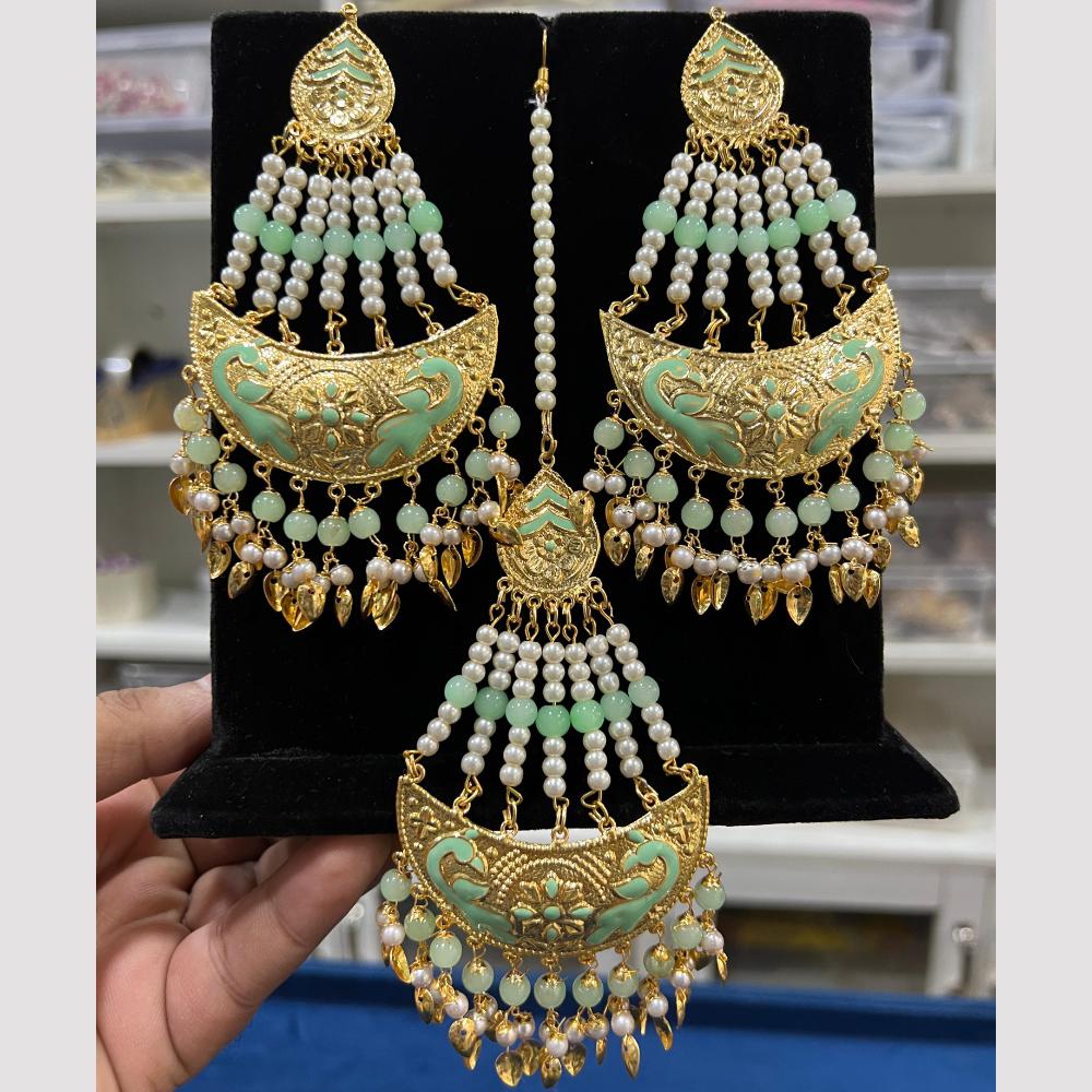 Hira Collections Gold Plated Meenakari And Beads Dangler Earrings With Maang tikka