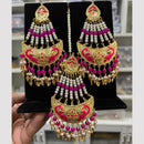Hira Collections Gold Plated Meenakari And Beads Dangler Earrings With Maang tikka