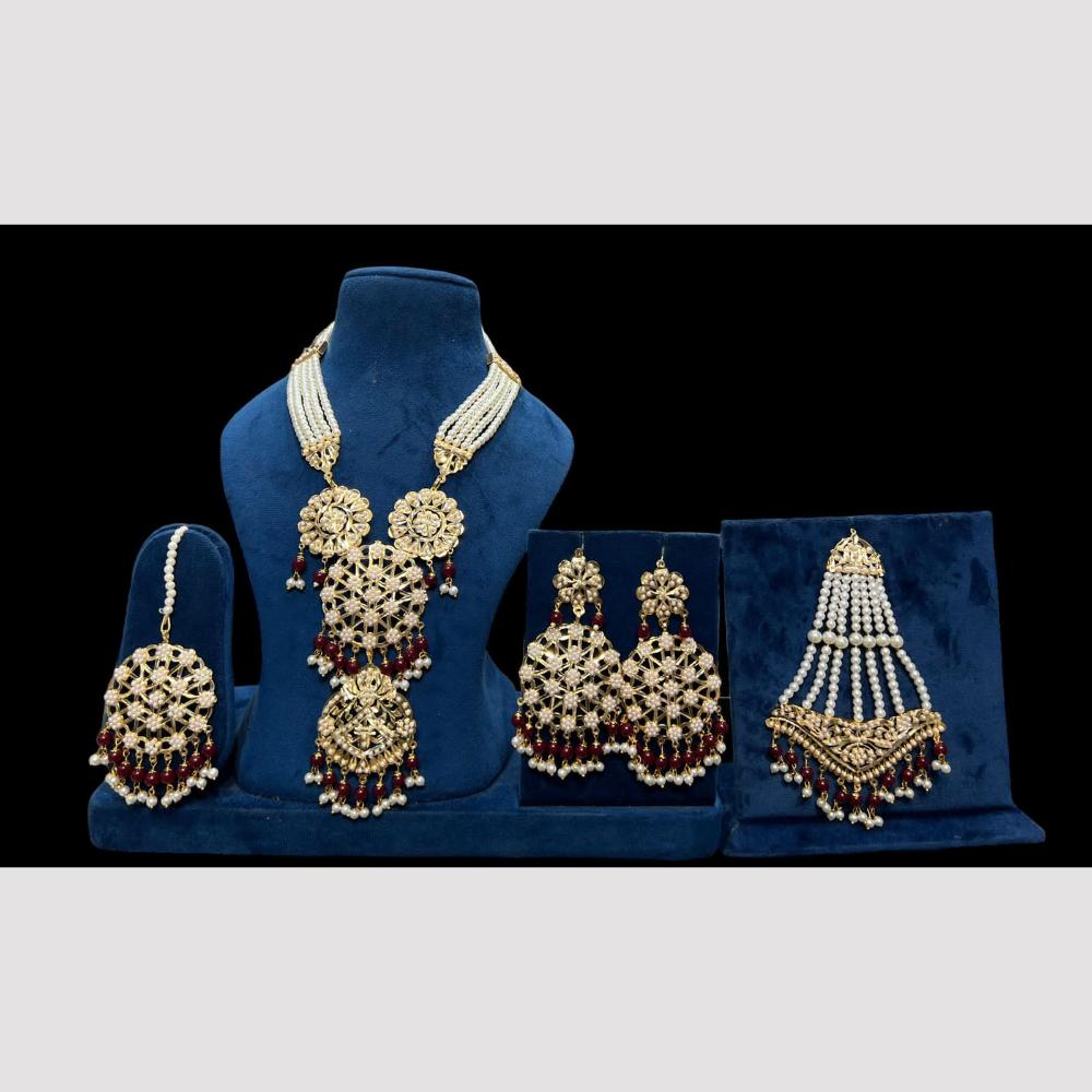 Hira Collections Gold Plated Pearls And Beads Necklace Set With Pasa