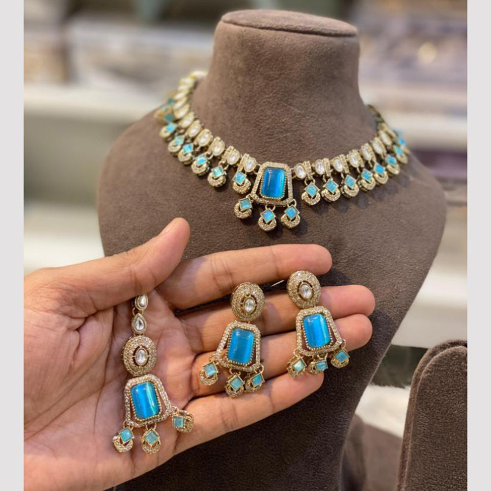 Hira Collections Gold Plated Crystal Stone Necklace Set