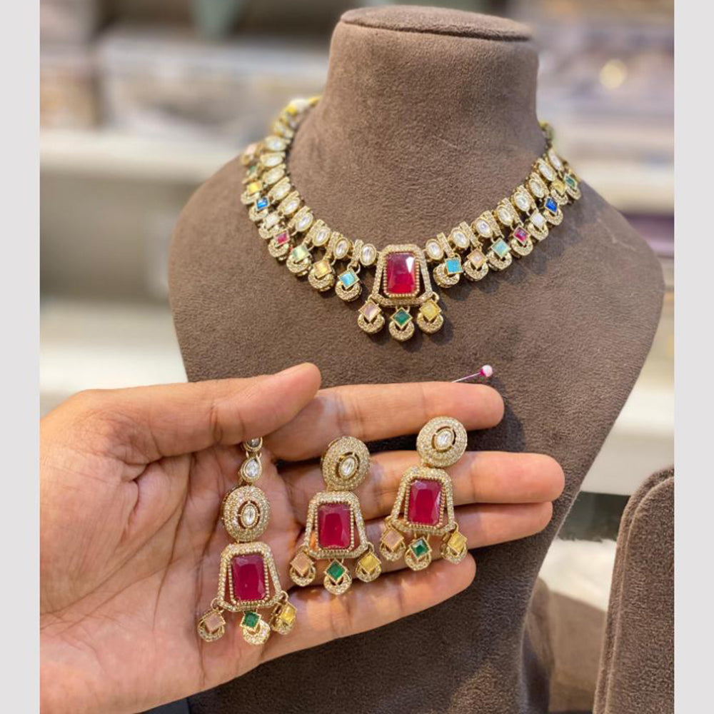 Hira Collections Gold Plated Crystal Stone Necklace Set