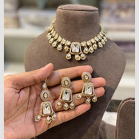 Hira Collections Gold Plated Crystal Stone Necklace Set