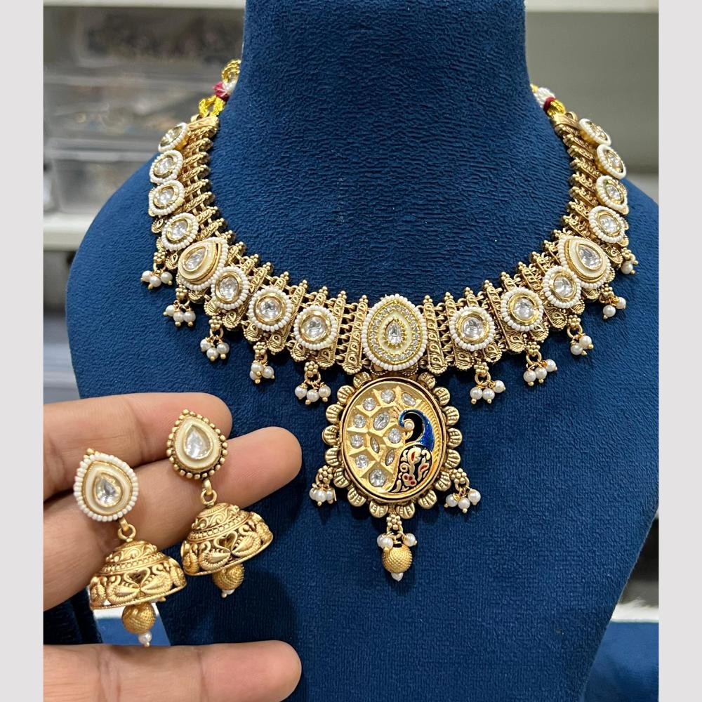 Hira Collections Gold Plated Kundan And Meenakari Necklace Set