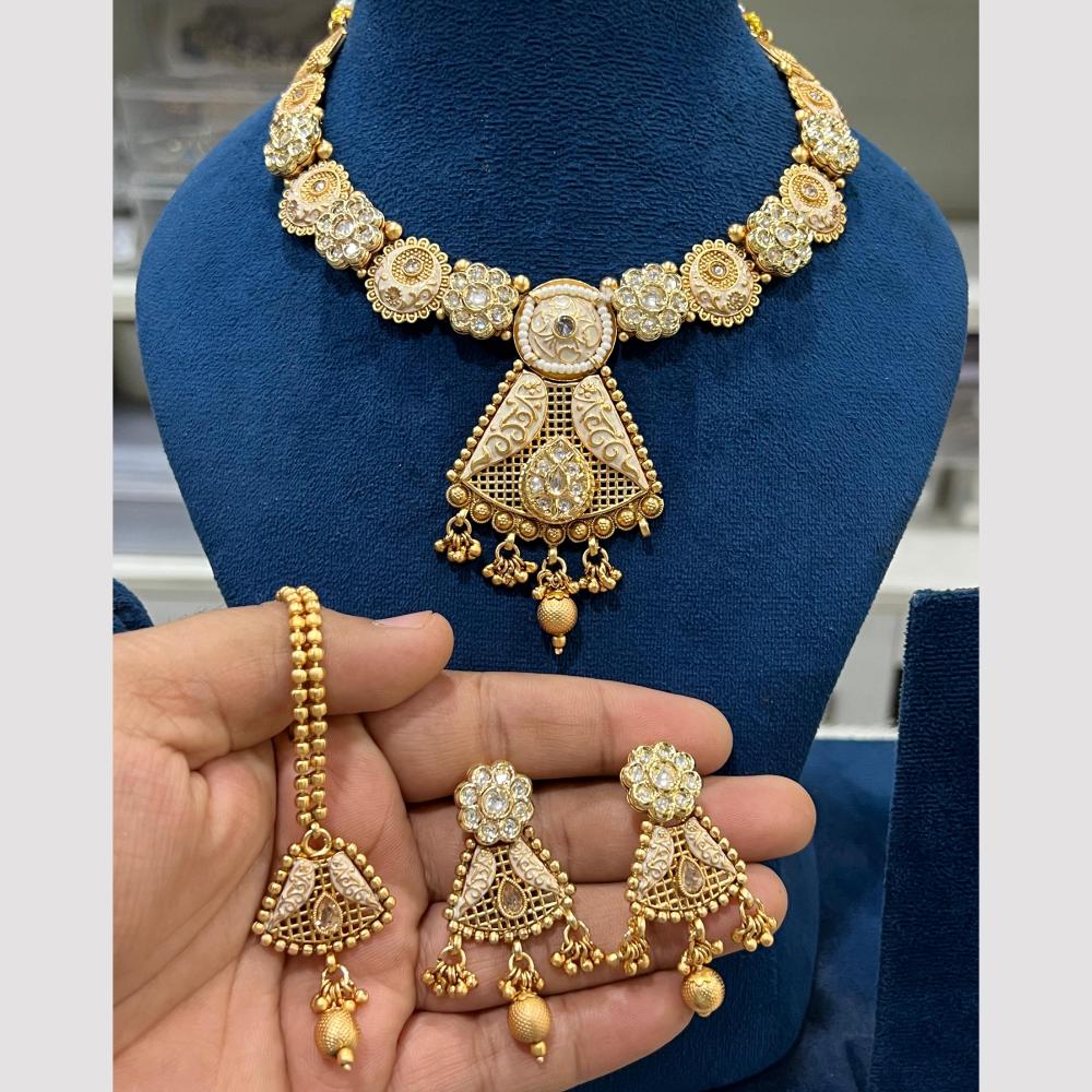 Hira Collections Gold Plated Crystal And Meenakari Necklace Set