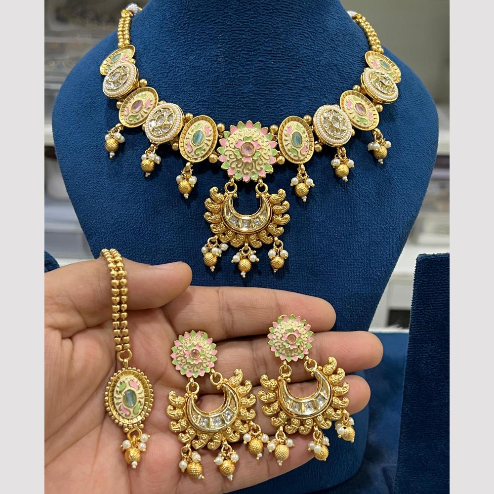 Hira Collections Gold Plated Crystal And Meenakari Necklace Set