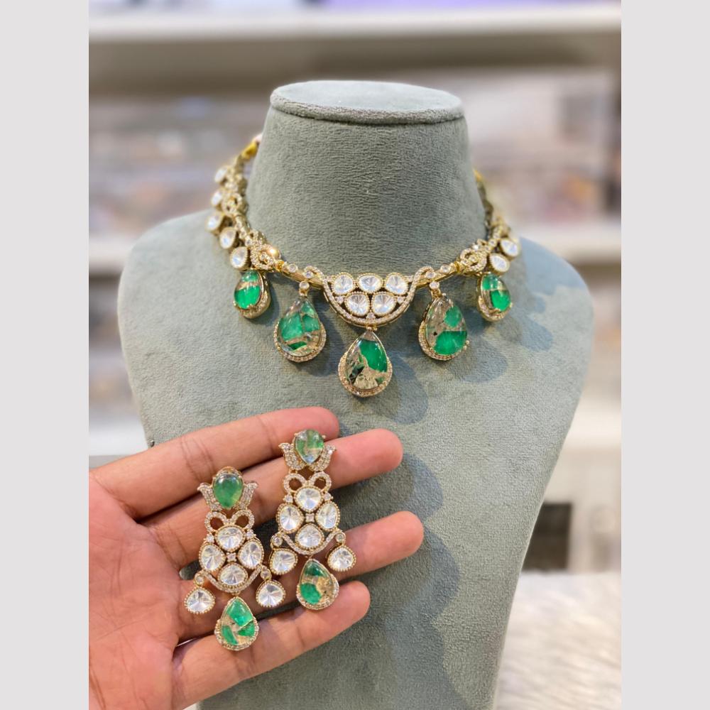 Hira Collections Gold Plated Polki Kundan And Druzy Stone Necklace Set