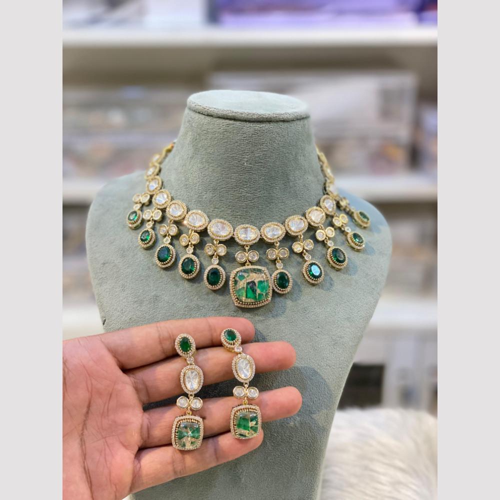 Hira Collections Gold Plated Polki Kundan And Druzy Stone Necklace Set