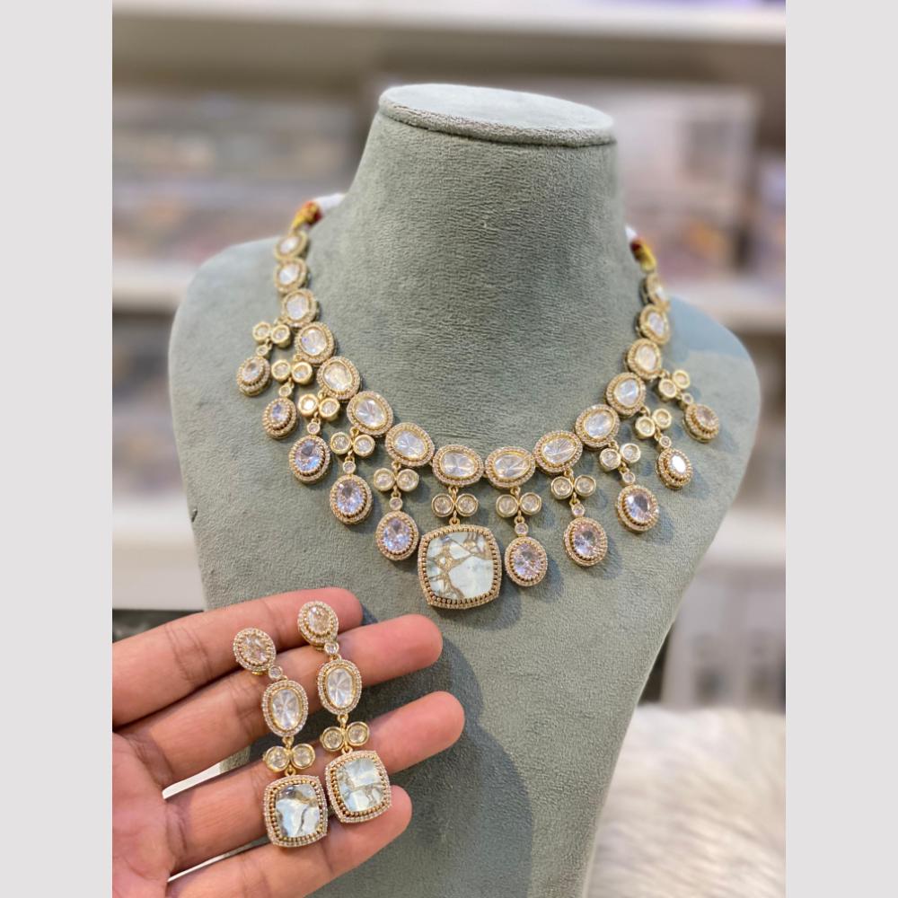 Hira Collections Gold Plated Polki Kundan And Druzy Stone Necklace Set