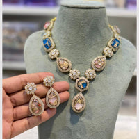 Hira Collections Gold Plated Druzy Stone Necklace Set