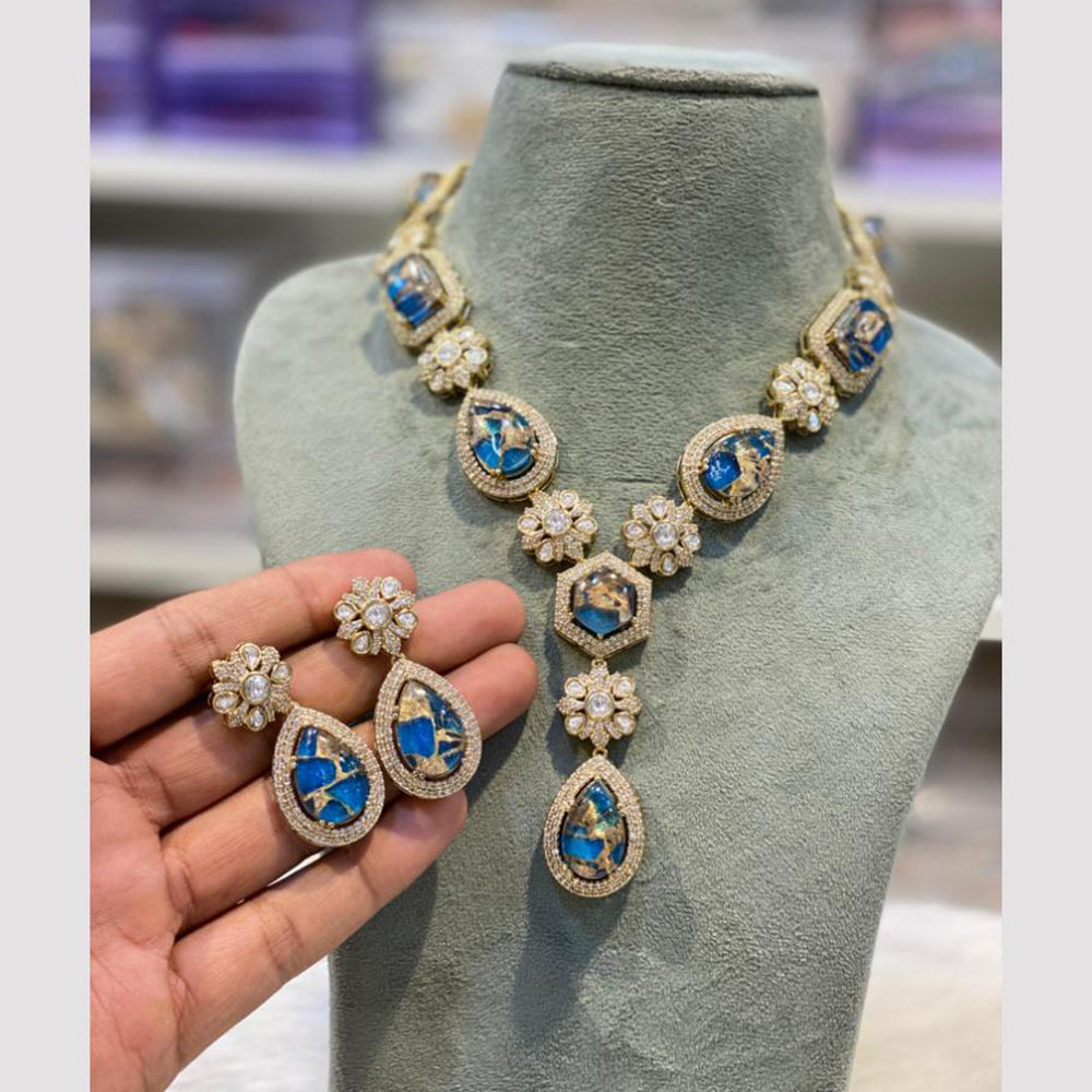 Hira Collections Gold Plated Druzy Stone Necklace Set