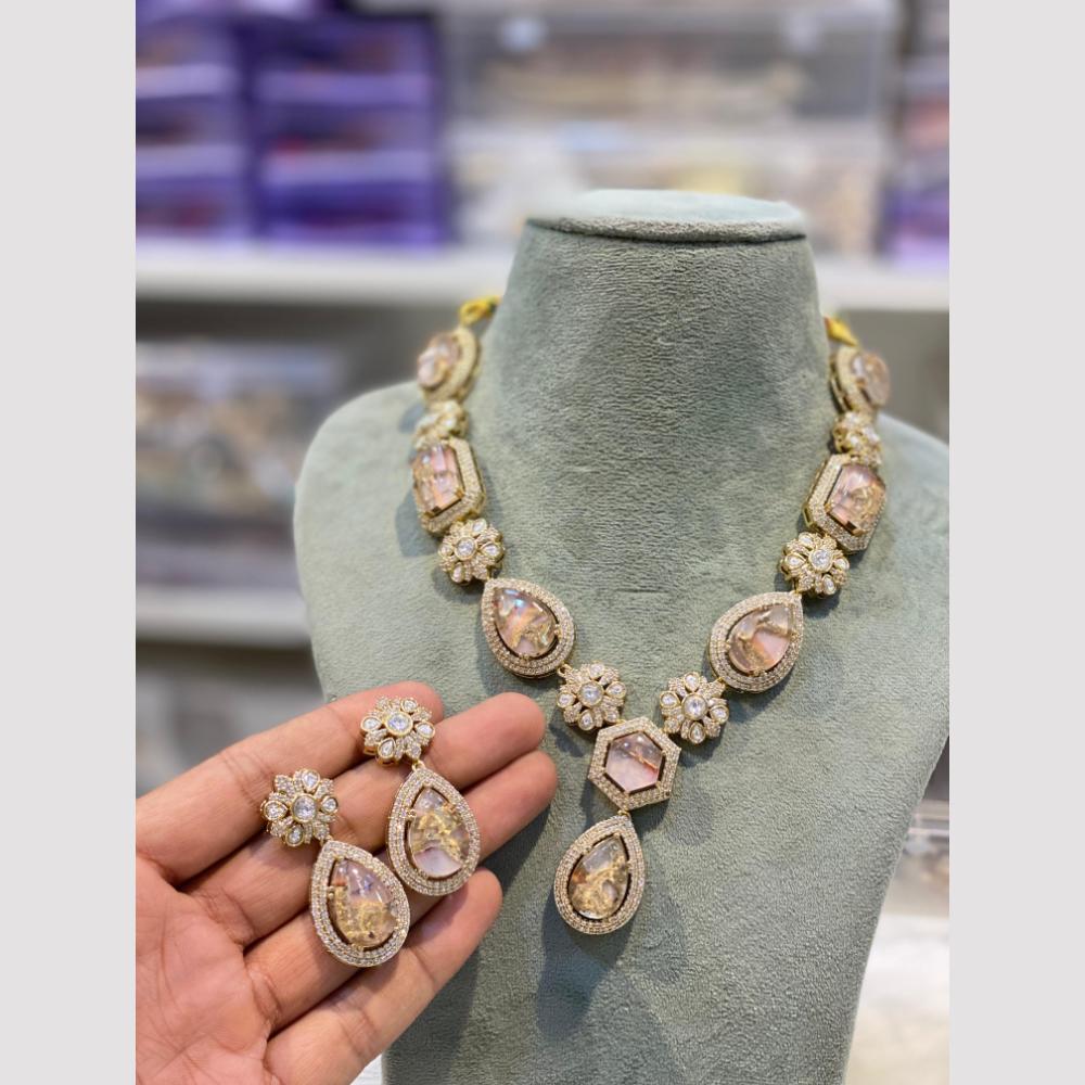 Hira Collections Gold Plated Druzy Stone Necklace Set