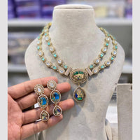 Hira Collections Gold Plated Druzy Stone Necklace Set