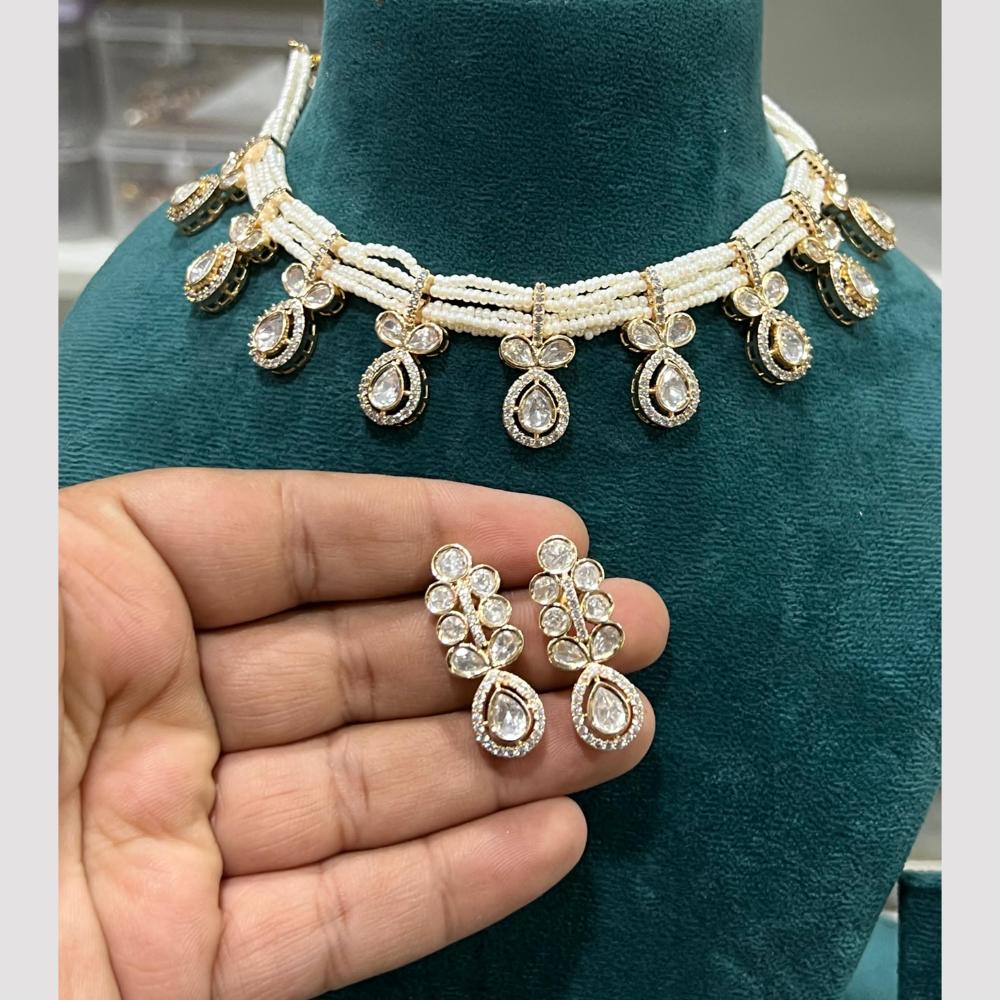Hira Collections Gold Plated Polki Kundan And Pearls Choker Necklace Set