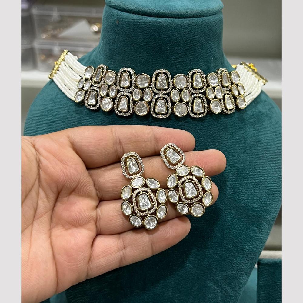 Hira Collections Gold Plated Polki Kundan And Pearls Choker Necklace Set