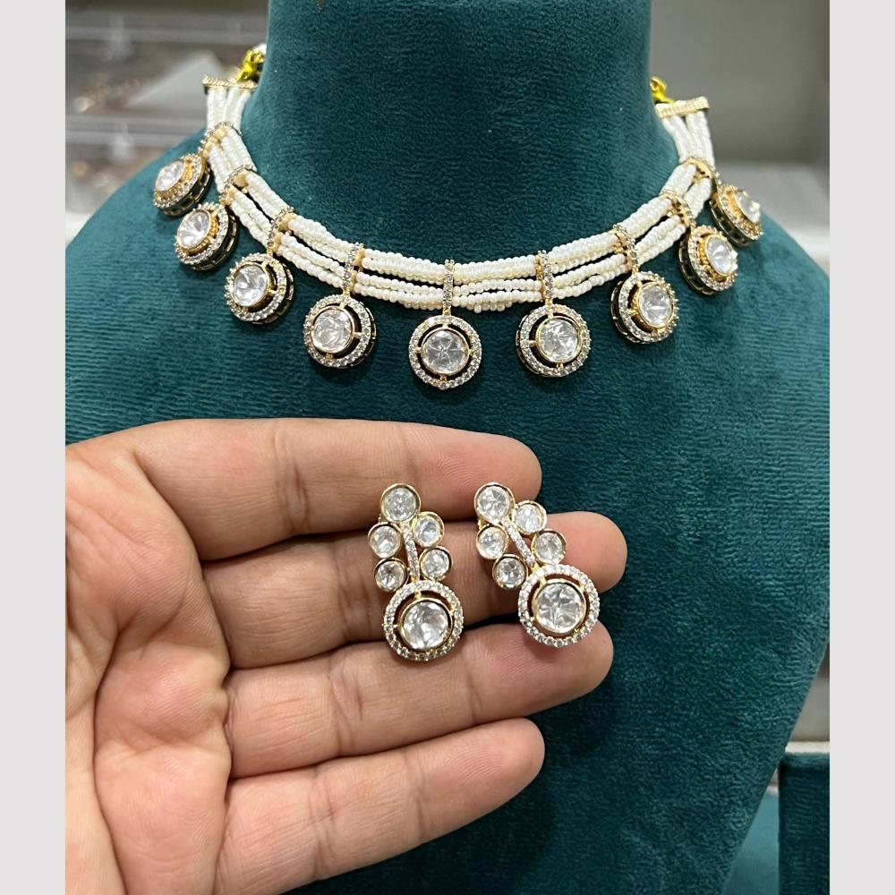 Hira Collections Gold Plated Polki Kundan And Pearls Choker Necklace Set