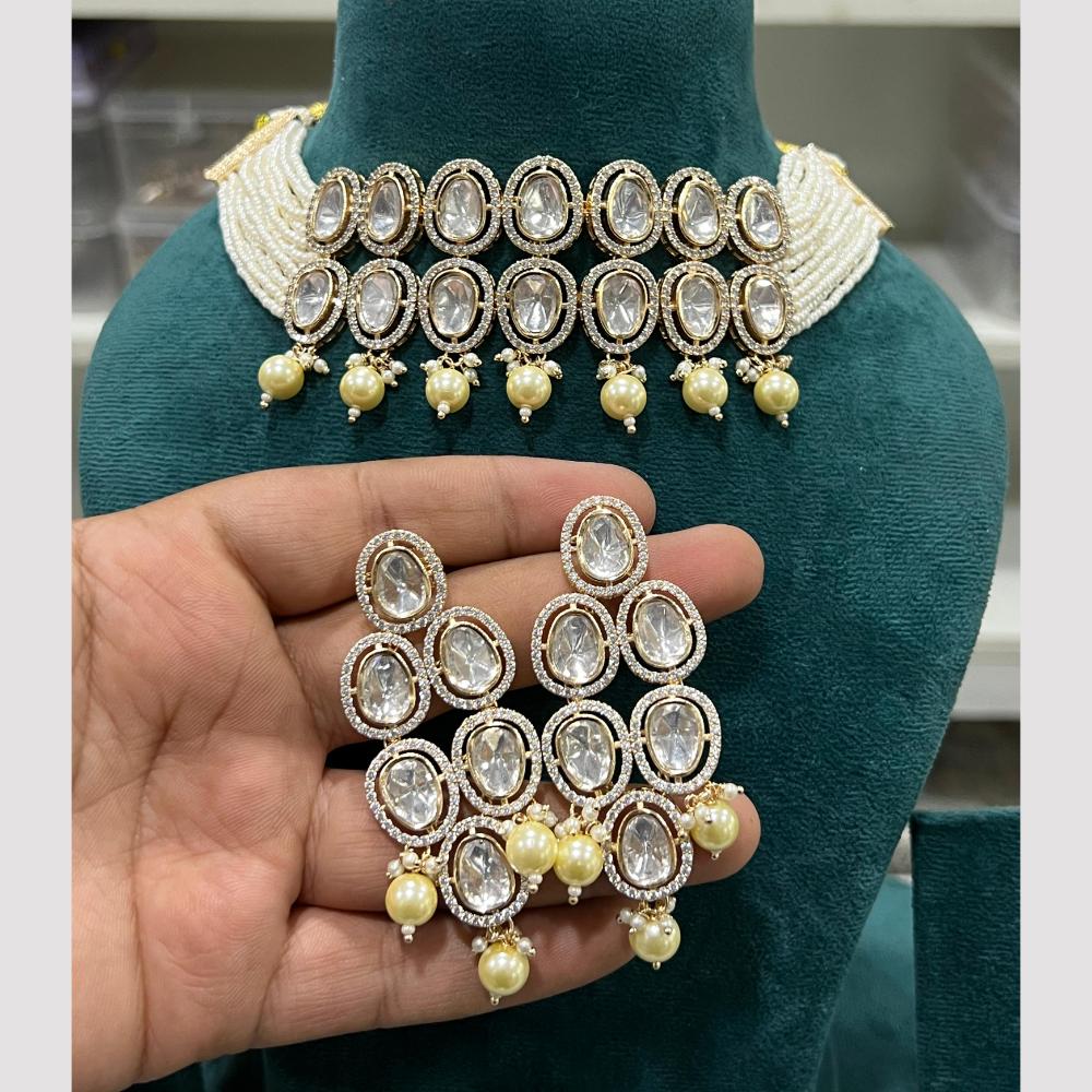 Hira Collections Gold Plated Polki Kundan And Pearls Choker Necklace Set