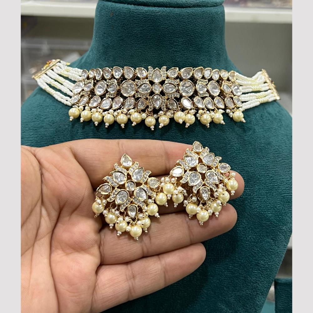 Hira Collections Gold Plated Polki Kundan And Pearls Choker Necklace Set
