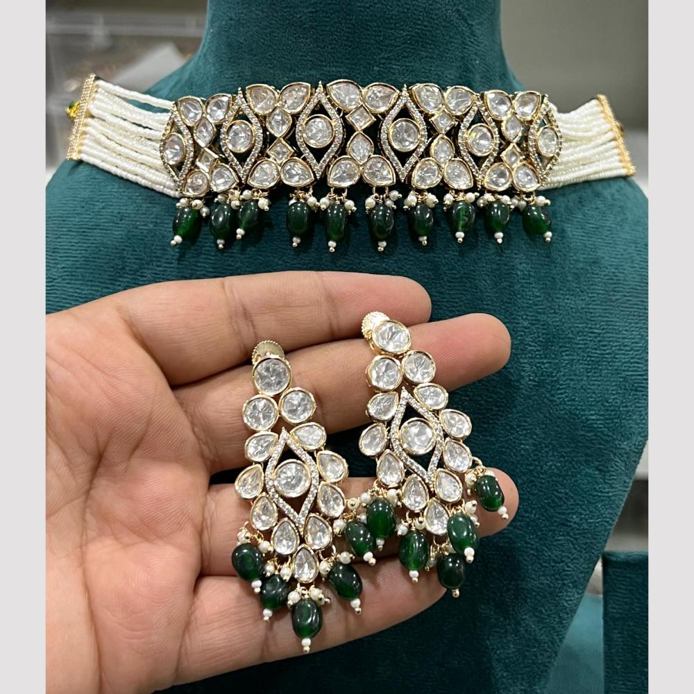 Hira Collections Gold Plated Polki Kundan And Pearls Choker Necklace Set