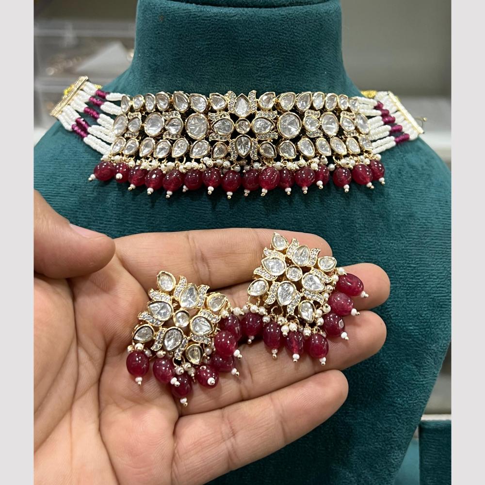 Hira Collections Gold Plated Polki Kundan And Pearls Choker Necklace Set