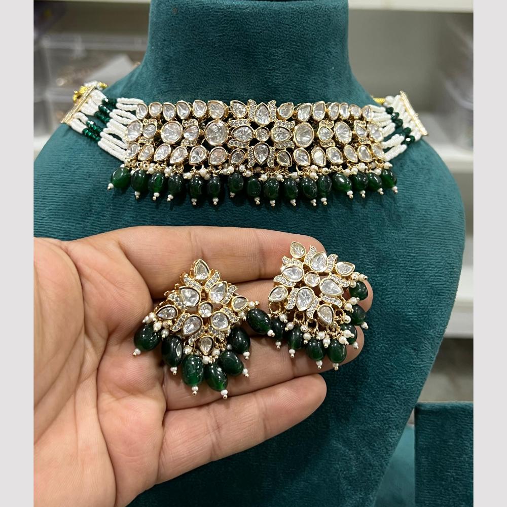 Hira Collections Gold Plated Polki Kundan And Pearls Choker Necklace Set