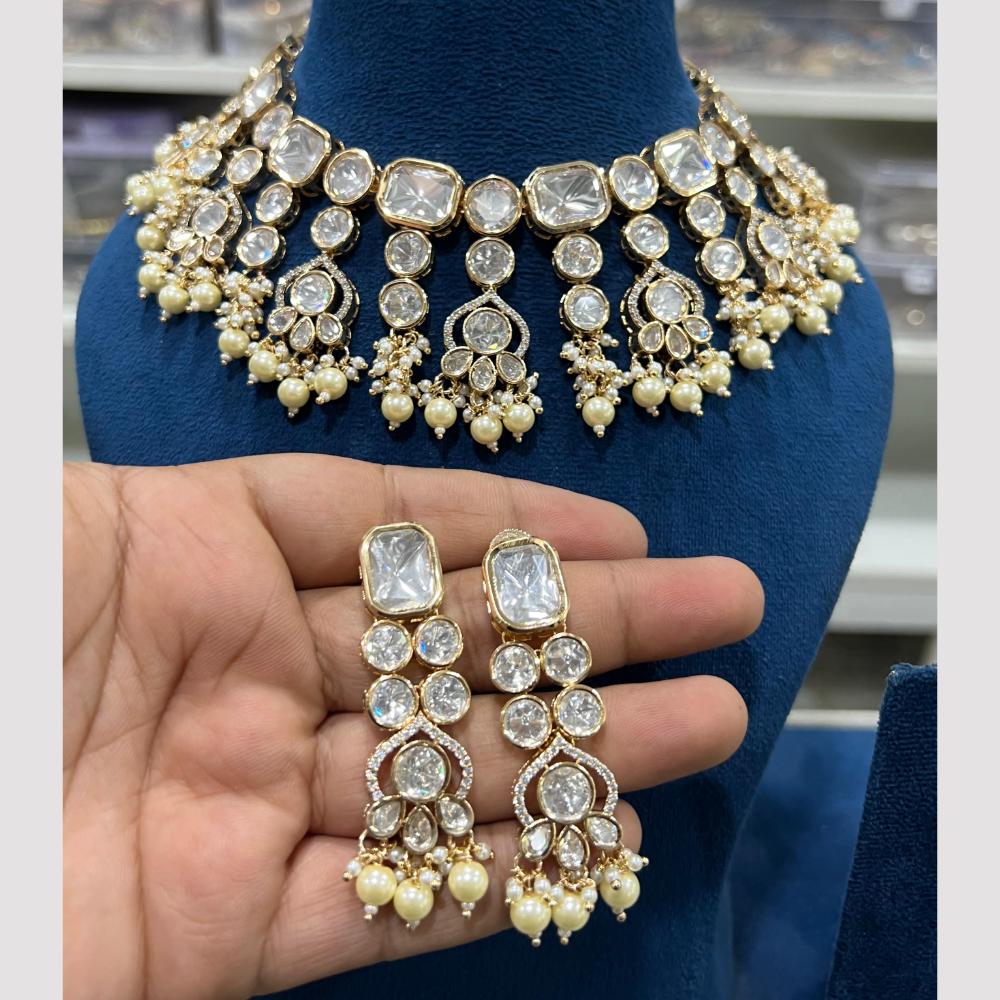 Hira Collections Gold Plated Polki Kundan And Pearls Choker Necklace Set