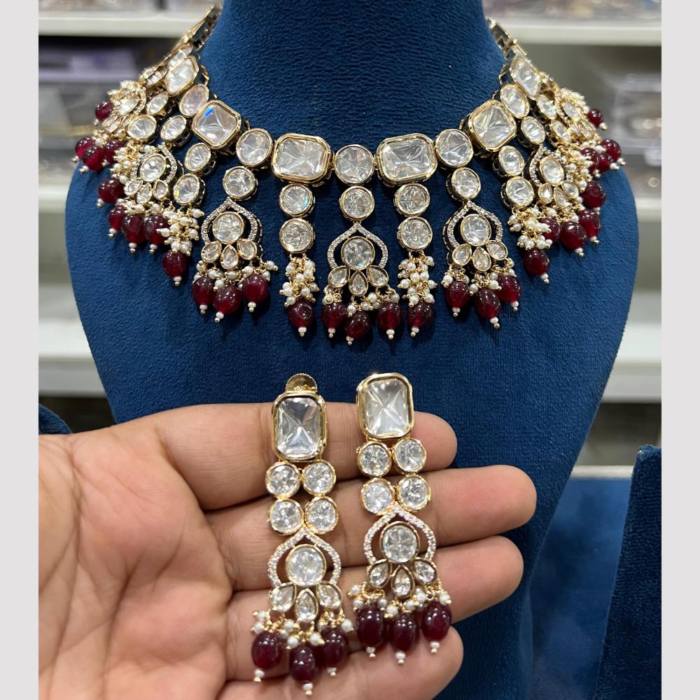 Hira Collections Gold Plated Polki Kundan And Pearls Choker Necklace Set