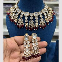Hira Collections Gold Plated Polki Kundan And Pearls Choker Necklace Set