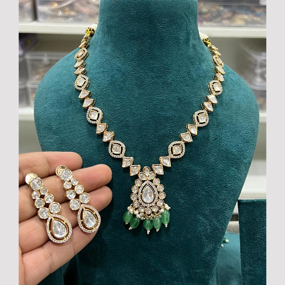 Hira Collections Gold Plated Polki Kundan And Beads Necklace Set