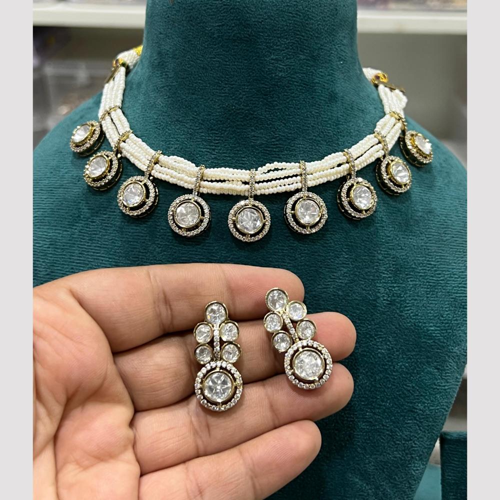 Hira Collections Gold Plated Polki Kundan And Pearls Choker Necklace Set