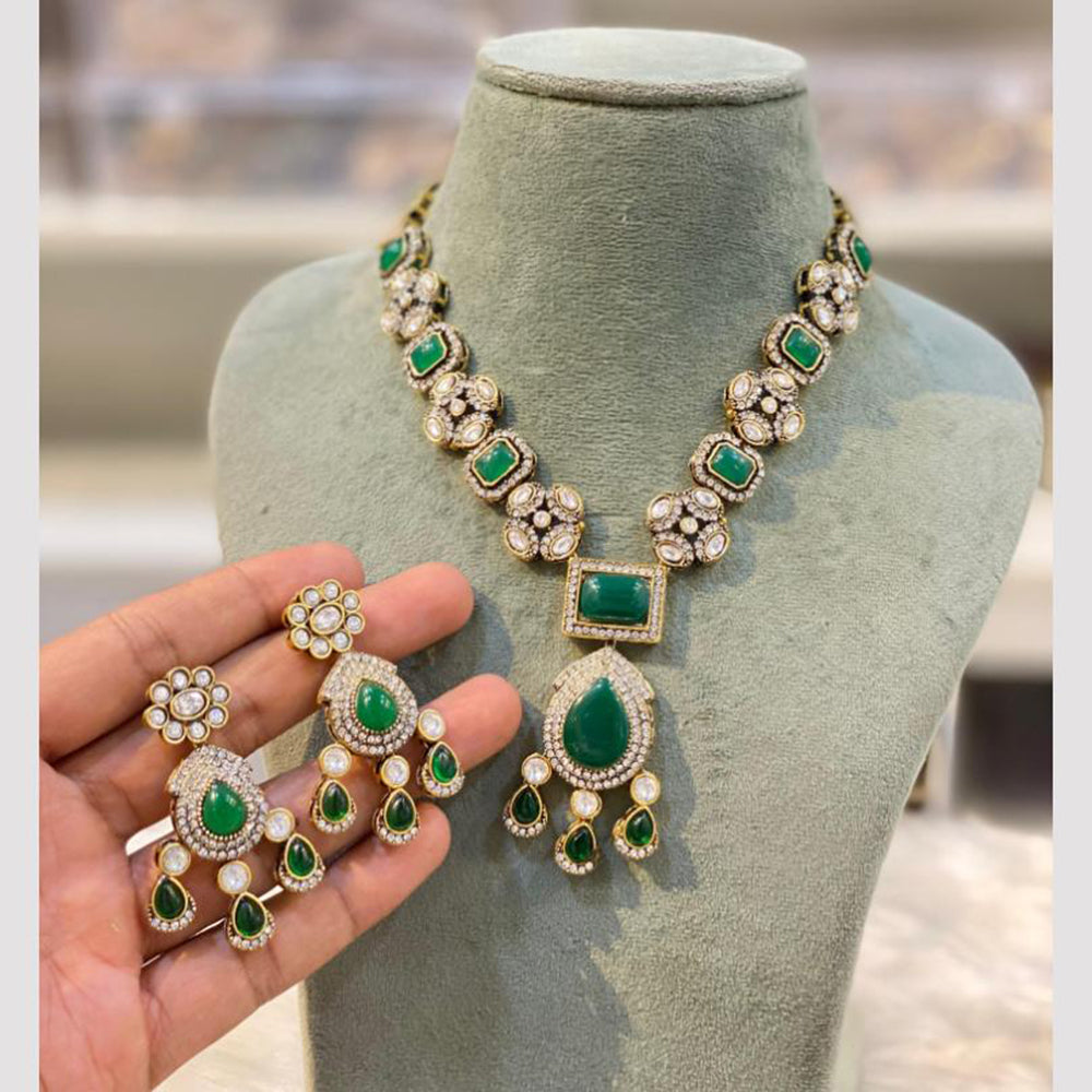 Hira Collection Gold Plated Pota Stone Necklace Set