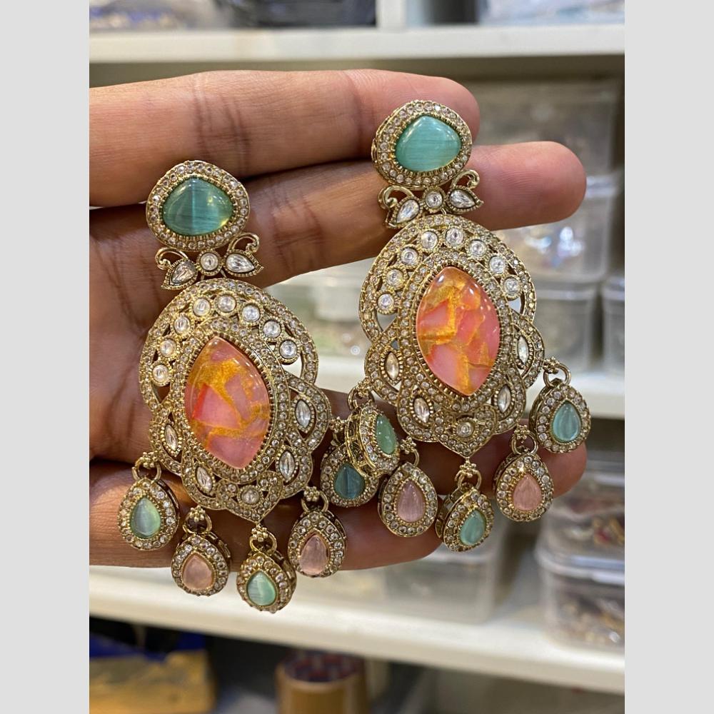 Hira Collections Gleam & Grace Austria And Resin Stone Fusion Danglers Earrings