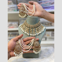 Hira Collections Elegance Pearl & Crystal Stone for Modern Glam Choker Necklace Set