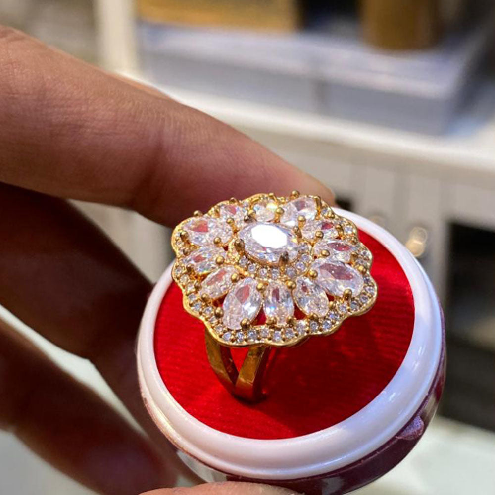 Hira Collections Gold Plated American Diamond Ring